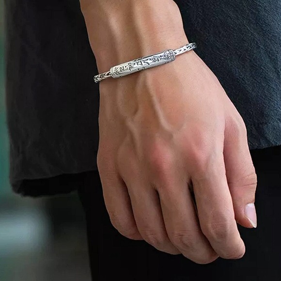 Vintage Chinese Cuff Sterling Silver Bangle Bracelet - Picture 4 of 6